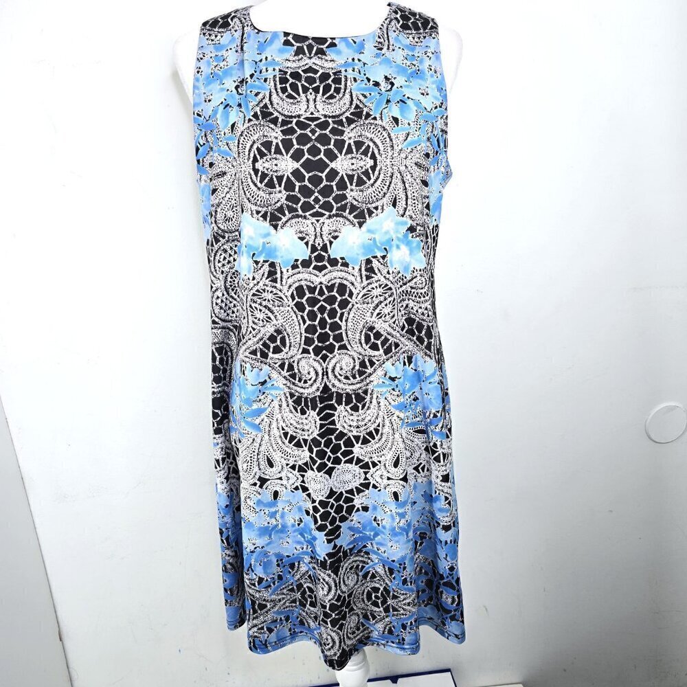 Anthropologie Aryeh Black Blue Sleeveless Paisley Art to Wear Jersey Shift Dress